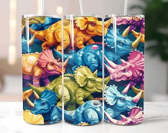 Triceratops Pattern Art Tumbler Design 20 Oz Skinny Tumbler Template Tumbler Wrap PNG Sublimation Design Tumbler Wraps PNG Tumbler