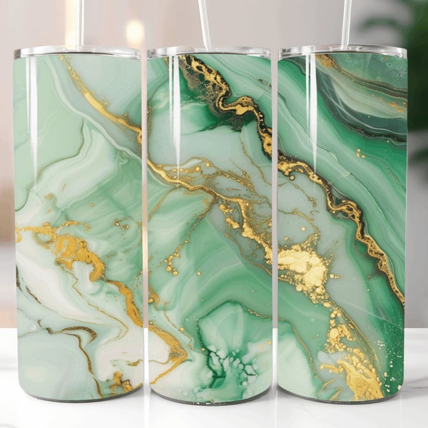 Green/Gold and Silver Marble Art Tumbler Designs  20 Oz Skinny Tumbler Template Wrap PNG Sublimation Tumbler Wraps PNG Gift