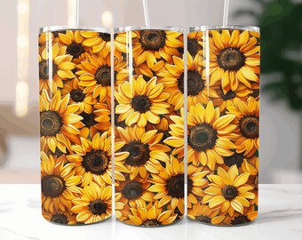 Sunflower Floral Pattern Art Tumbler Designs  20 Oz Skinny Tumbler Template Tumbler Wrap PNG Sublimation Design Wraps PNG Tumbler Gift
