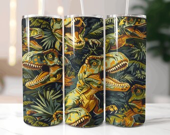 Mini T-Rex Pattern Art Tumbler Design 20 Oz Skinny Tumbler Template Tumbler Wrap PNG Sublimation Design Tumbler Wraps PNG Tumbler