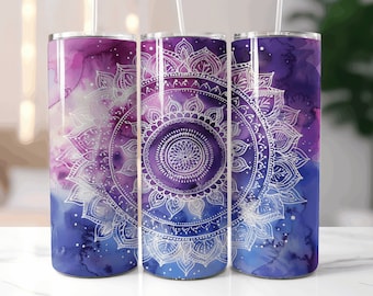 Purple Mandala Ombre Art Tumbler Designs  20 Oz Skinny Tumbler Template Tumbler Wrap PNG Sublimation Design Tumbler Wraps PNG Tumbler Gift