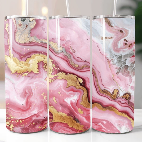 Pink/Gold and Silver Marble Art Tumbler Designs  20 Oz Skinny Tumbler Template Wrap PNG Sublimation Tumbler Wraps PNG Gift