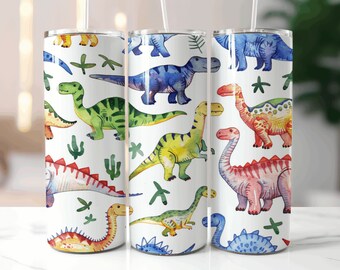 Cute Little Dinosaur Pattern Art Tumbler Design 20 Oz Skinny Tumbler Template Tumbler Wrap PNG Sublimation Design Tumbler Wraps PNG Tumbler