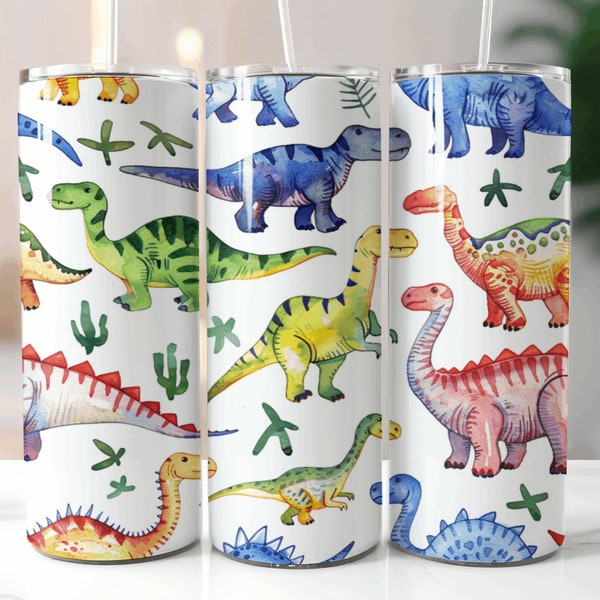 Cute Little Dinosaur Pattern Art Tumbler Design 20 Oz Skinny Tumbler Template Tumbler Wrap PNG Sublimation Design Tumbler Wraps PNG Tumbler