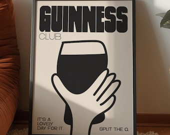 Beer Print Guinness Poster Pub Decor Black White Retro Doodle Illustration Typography Digital Download Split The G Print Drinking Wall Art