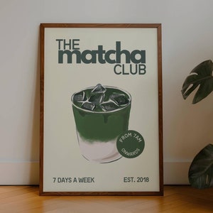 Impresión de matcha, arte de pared retro de matcha club, cocina verde, imprimible, decoración de estación de café de moda, regalo para amantes del matcha, póster de té verde, té japonés
