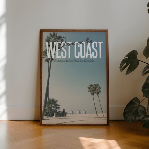 Lana Del Rey West Coast Poster Coastal Wall Art Trendy Room Decor Beach Lover Printable Indie Music Print Summer Lyrics Digital Artwork