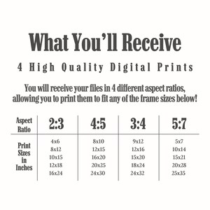 May include: A chart showing four different aspect ratios for digital prints, with corresponding print sizes in inches. The aspect ratios are 2:3, 4:5, 3:4, and 5:7.