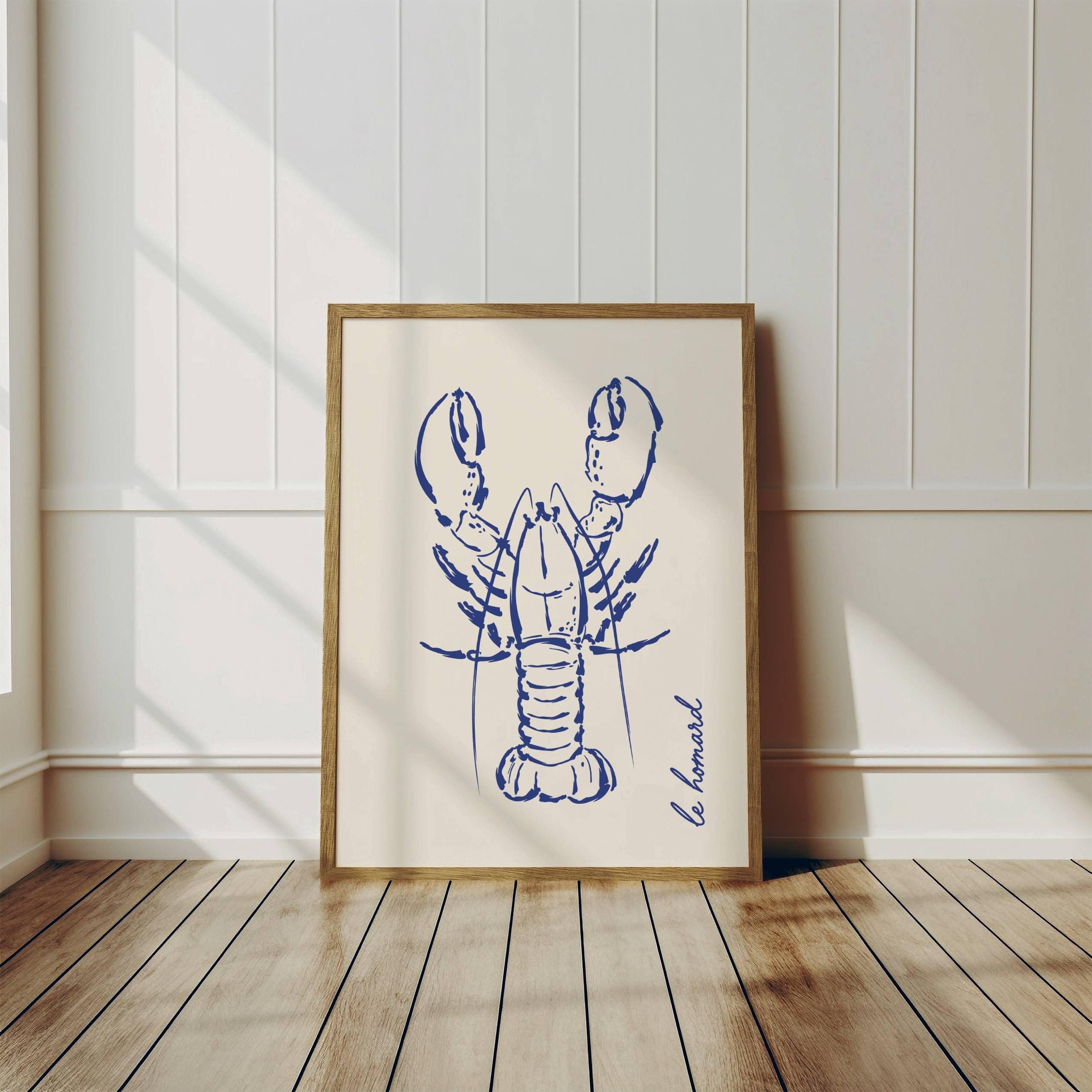 Lobster Print French Kitchen Printable Le Homard Wall Art Blue Kitchen Decor Fisherman Aesthetic Print Trendy Fish Coastal Home Decor Art
