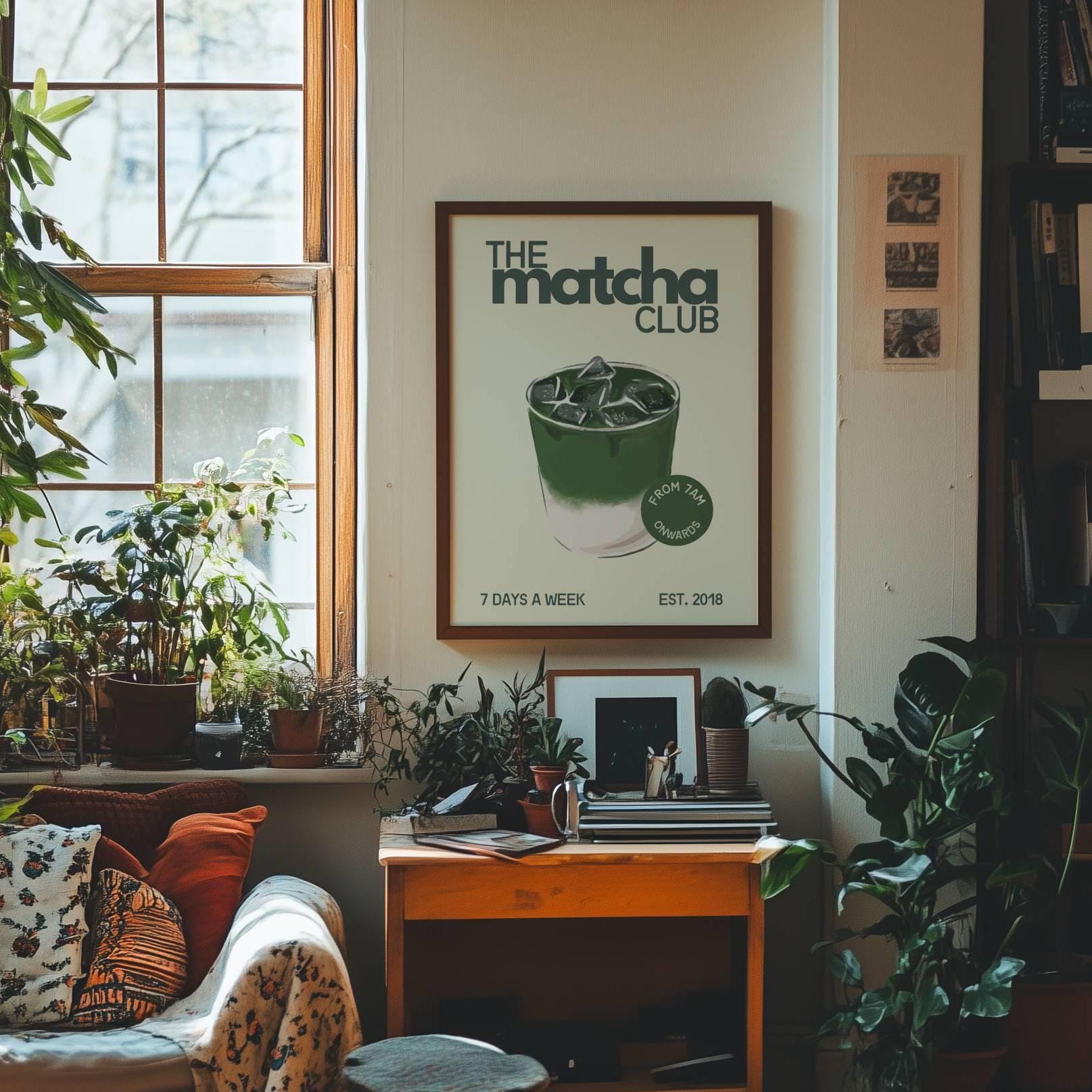 Matcha Print Retro Matcha Club Wall Art Green Kitchen Printable Trendy ...