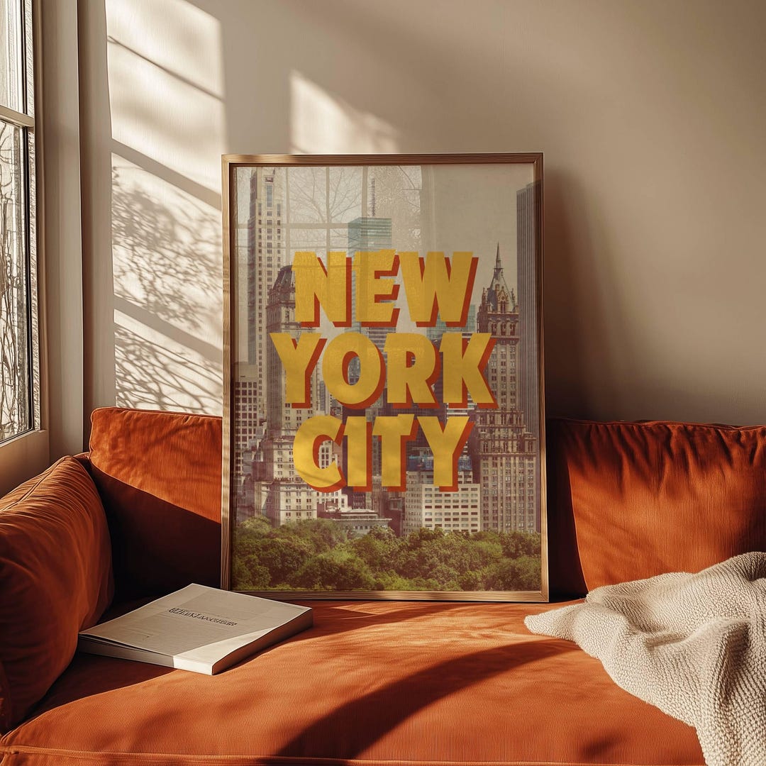 New York Retro Travel Poster Vintage Travel Print NYC Printable Artwork ...