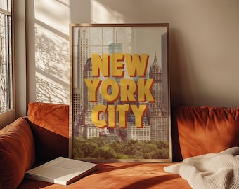 New York Retro Travel Poster Vintage Travel Print NYC Printable Artwork New York City Wall Art Nostalgia Room Decor Cool Digital Download