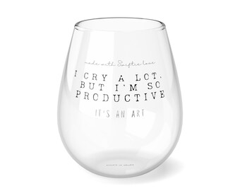 Verre à vin sans pied TTPD | Je pleure beaucoup mais je suis tellement productif | Cadeau Swiftie | Décoration TTPD | 11,75 oz