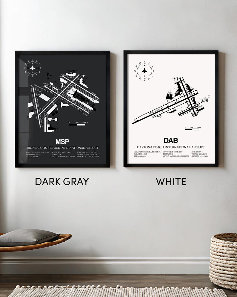Custom Airport Map, ANY AIRPORT, Customizable Detailed Framed Print, Aviation Decor, Pilot Gift image 5