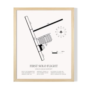 Stampa incorniciata del primo volo da solista, QUALSIASI AEROPORTO, mappa dell'aeroporto dettagliata e personalizzabile, regalo per piloti immagine 8