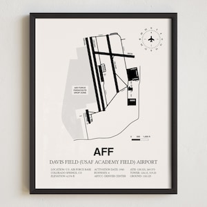 Mapa del aeropuerto AFF, impresión enmarcada del aeropuerto Davis Field (campo de la Academia USAF), decoración de aviación, regalo de piloto