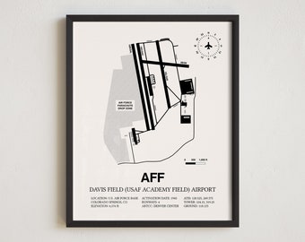 AFF Airport Map, Davis Field (USAF Academy Field) Airport Framed Print, Aviation Decor, Pilot Gift