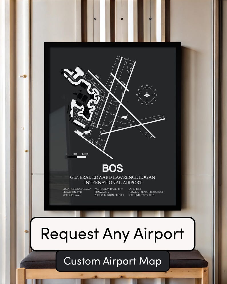 Custom Airport Map, ANY AIRPORT, Customizable Detailed Framed Print, Aviation Decor, Pilot Gift image 2