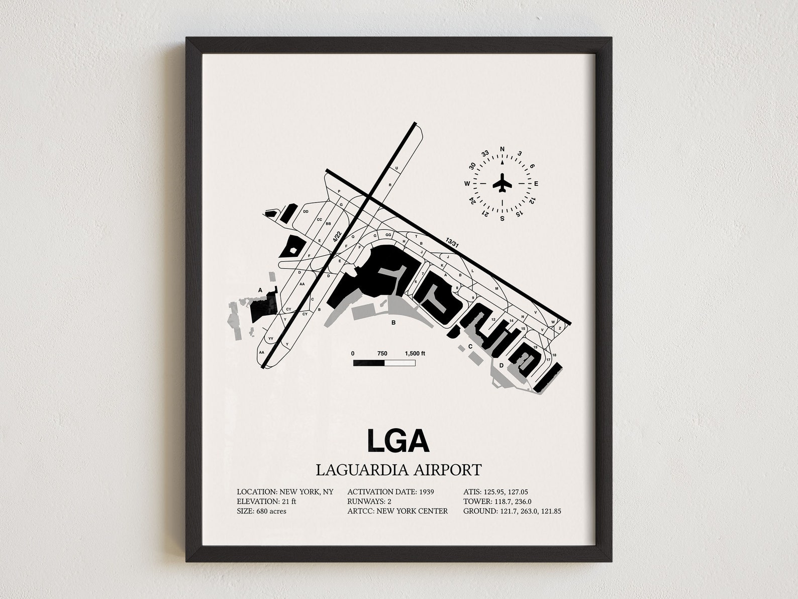 LGA Airport Map, Laguardia Airport Framed Print, Aviation Decor, Pilot ...