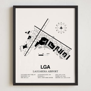 Mapa del aeropuerto LGA, impresión enmarcada del aeropuerto de Laguardia, decoración de aviación, regalo de piloto