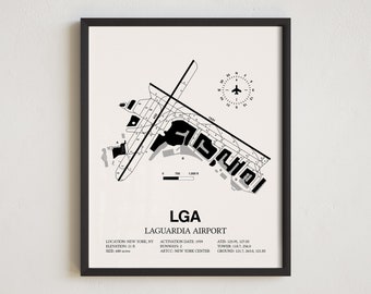 LGA Airport Map, Laguardia Airport Framed Print, Aviation Decor, Pilot Gift
