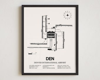 DEN Airport Map, Denver International Airport Framed Print, Aviation Decor, Pilot Gift