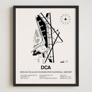 DCA Airport Map, gerahmter Druck des Ronal Reagan Washington National Airport, Luftfahrt Dekor, Pilot Geschenk