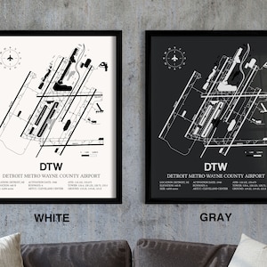 DTW Airport Map, Detroit Metro Wayne County Airport Framed Print ...
