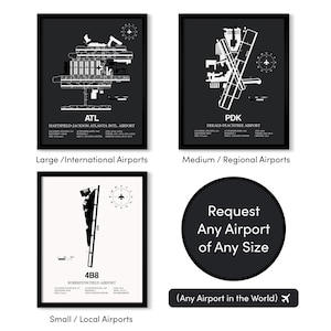 Custom Airport Map, ANY AIRPORT, Customizable Detailed Framed Print, Aviation Decor, Pilot Gift image 4