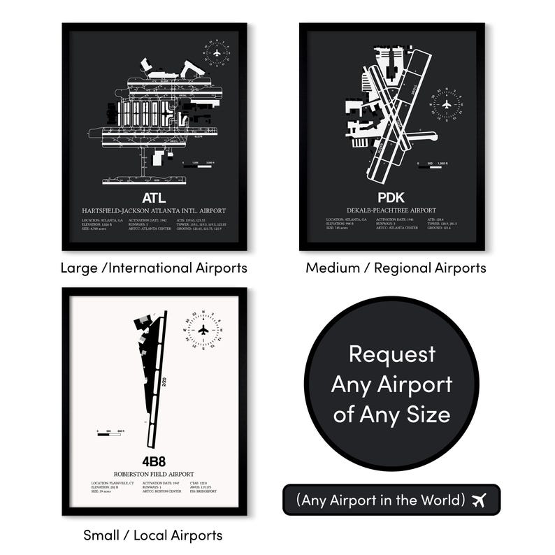 Custom Airport Map, ANY AIRPORT, Customizable Detailed Framed Print, Aviation Decor, Pilot Gift image 4