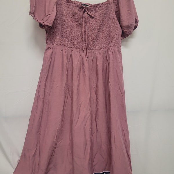 Hebrew Israelite woman medium dress, finged w/ blue ribbon blush pink belows knee