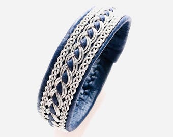 Lapland Sami Reindeer Leather Bracelet &quot;GUKSI&quot;, Traditional Handmade Silver/ Pewter Braided Thread Nordic Sweden Handicraft, Unisex Bracelet