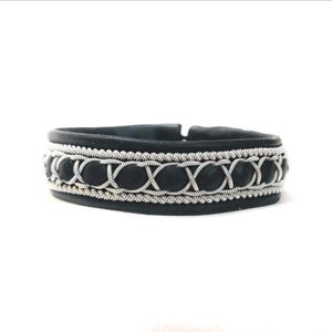 Handmade Sami Reindeer Leather Bracelet: Braided Pewter Thread Cuff