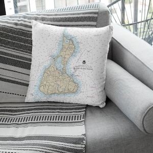 Almofada de mapa náutico com Block Island Waters - Mapa Marítimo - Decoração Costeira