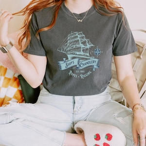 Ship Chandlery Comfort Colors T-Shirt, Nautical Sailing Graphic Tee, Retro Maritime Boat Lover Shirt, Old Sailing Ship Design