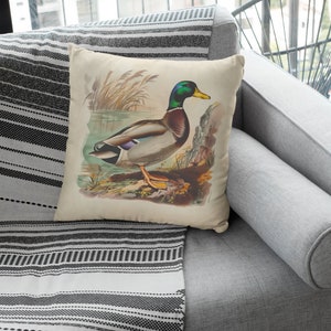 Charming Mallard on Natural Shore Throw Pillow - Decorative and Colorful Accent - Rustic Duck Theme