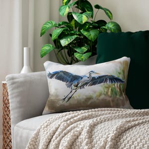 Heron Flight Lumbar Pillow, Decorative Pillow for Nature Lovers, Bird Art Home Decor, Gift for Wildlife Enthusiasts, Cozy Accent Cushion