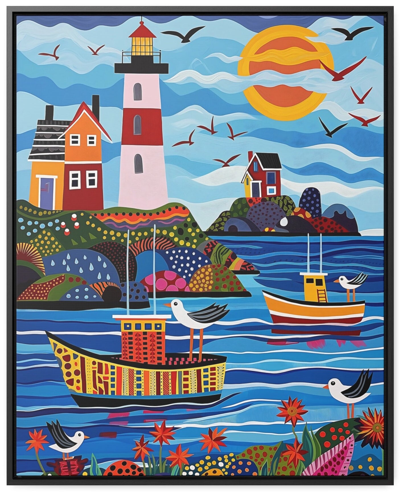 HOTIYOK Lighthouse Window Hangings Acrylic Sea Sunrise Scenery Suncatcher Stained Glass Panels Wall Decor For Indoor, Ideal Housewarming Gift Home