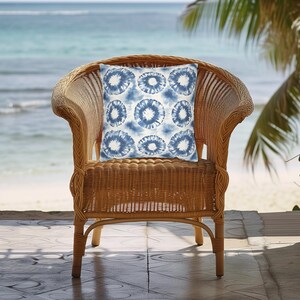 Coastal Tie Dyed Design Outdoor Throw Pillow, Marine Colors Indoor Decorative Cushion, Nautical Beach House Accent Pillow