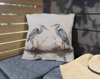 Nature Inspired Great Blue Heron Pair Outdoor Pillow