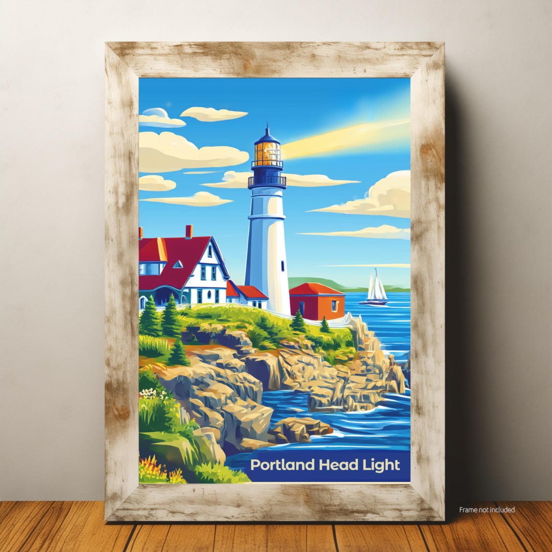 Portland Head Light Lighthouse Wall Art Print in Coastal Style, Maine ...