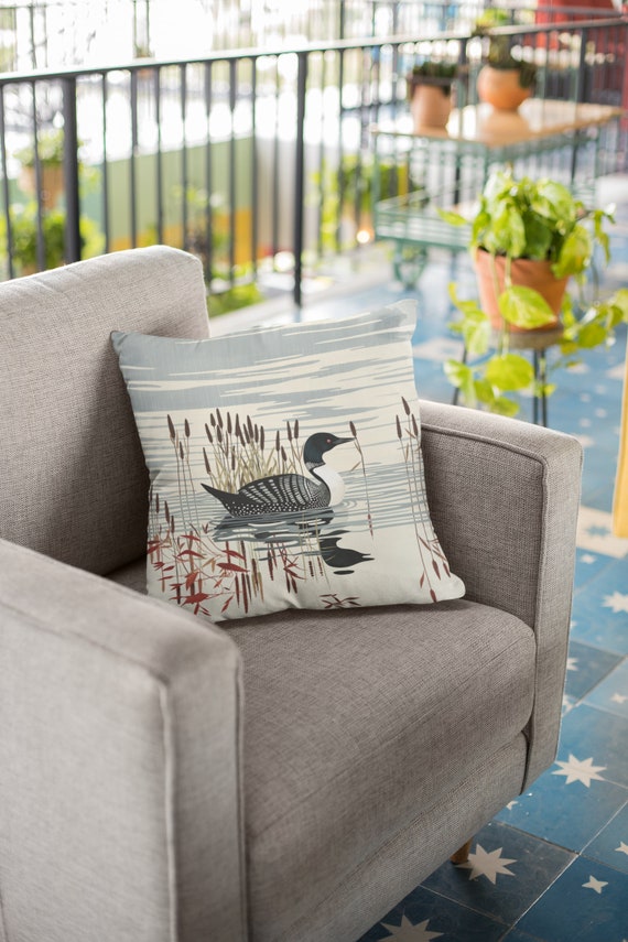Tranquil Waters Collection: Common Loon on Lake Decorative Pillow