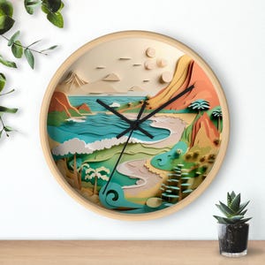 Tropical Beach Paradise Clock with 3-D Look Tropical Cove Scene - Unique Home Decor
