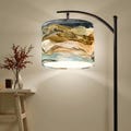 Modern Boho Arc Floor Lamp with Abstract Driftwood Shade, Artistic Coastal Style Standing Light