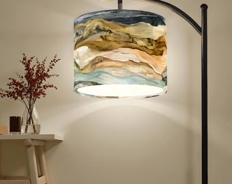 Modern Boho Arc Floor Lamp with Abstract Driftwood Shade, Artistic Coastal Style Standing Light