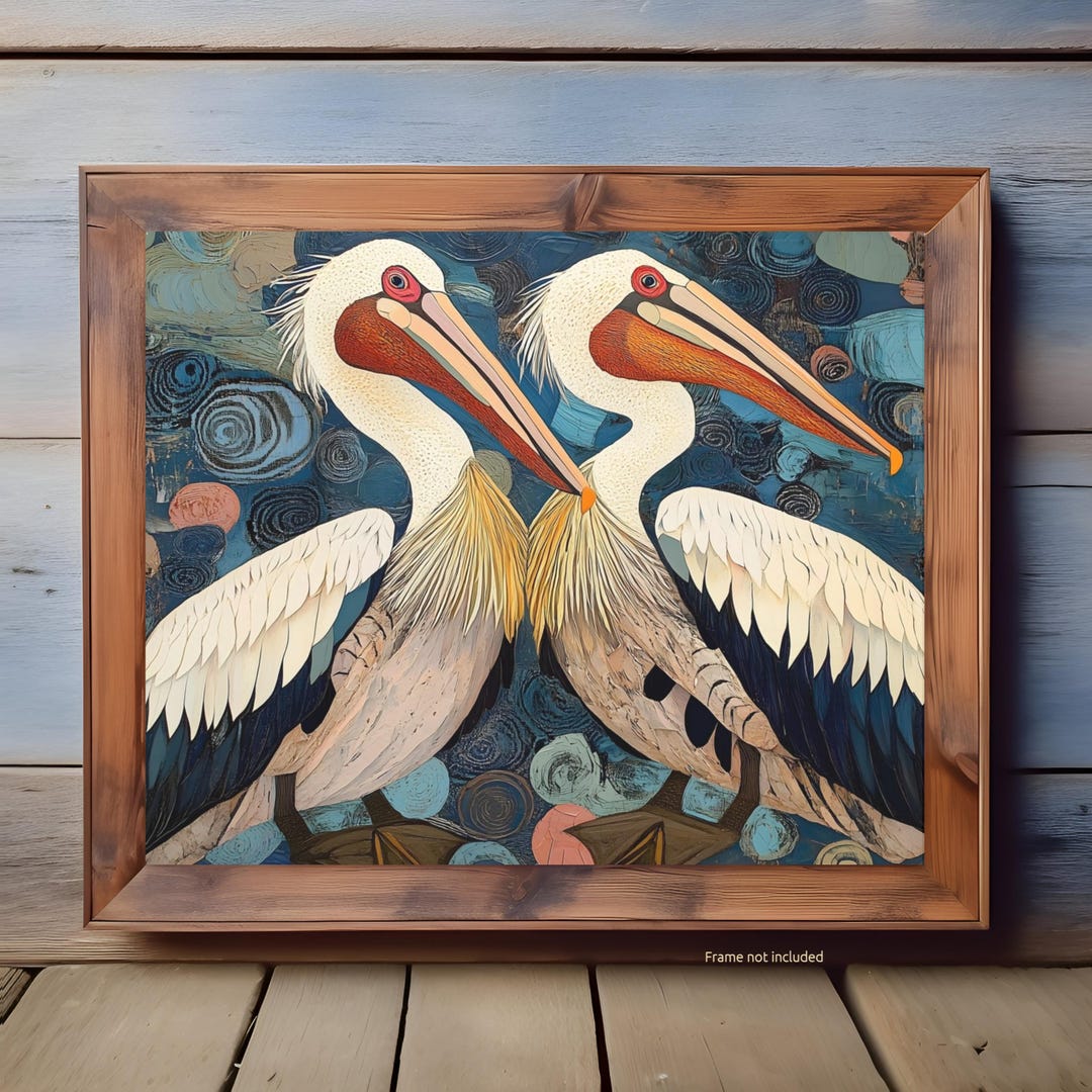 Folk Art Pelican Wall Print, Coastal Bird Painting, Nautical Decor for ...