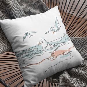 Seagull on the Beach Watercolor Print Throw Pillow - Coastal Decor