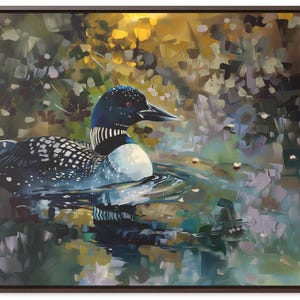 Loon on Tranquil Lake - Impressionist Wildlife Art Print, Nature-Inspired Wall Decor
