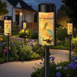 Pelican Coastal Solar Garden Lights Beach Pathway Decor Outdoor Art Lamps Set of 4