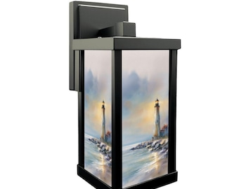 Outdoor Wall Lantern with Lighthouse Design, Coastal Inspired Decorative Light for Patio Porch Garden Entryway or Beach House